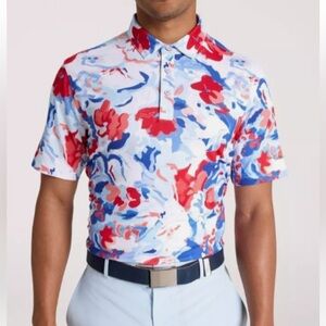 Walter Hagen Men's Floral Polo Shirt - Red, Blue, and White